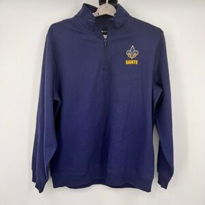 Sport-Tek Mens XL Navy Blue Saints Fleur-de-lis 1/4 Zip Fleece Pullover Sweater